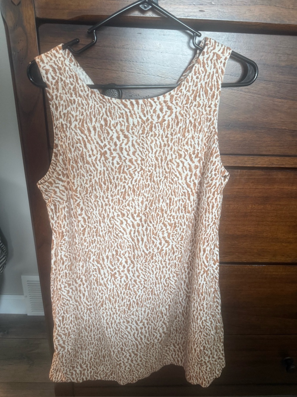 Old Navy Linen Women’s Sleeveless Cream & Brown Patterned Shift Dress